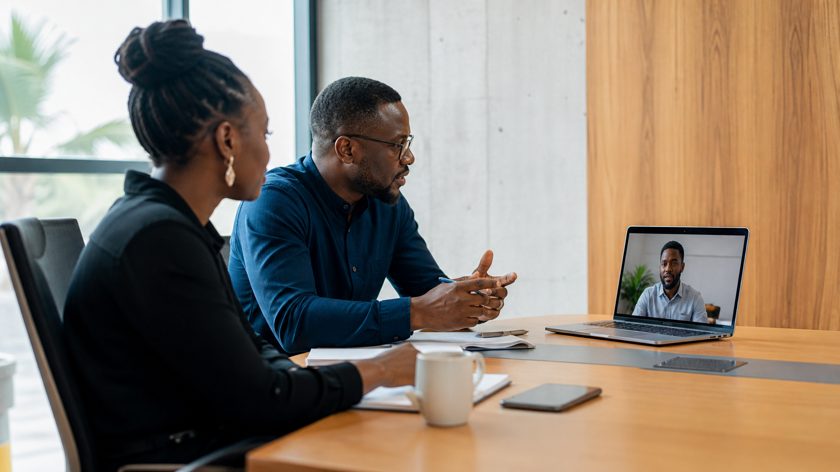 Partenaires échangeant à distance avec une équipe digitale à Lomé
