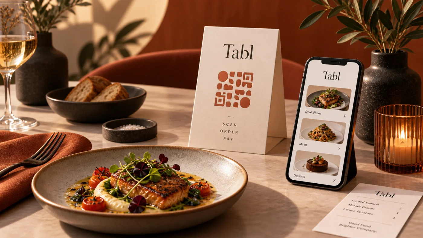 Tabl — illustration : menu de restaurant et commande par QR code
